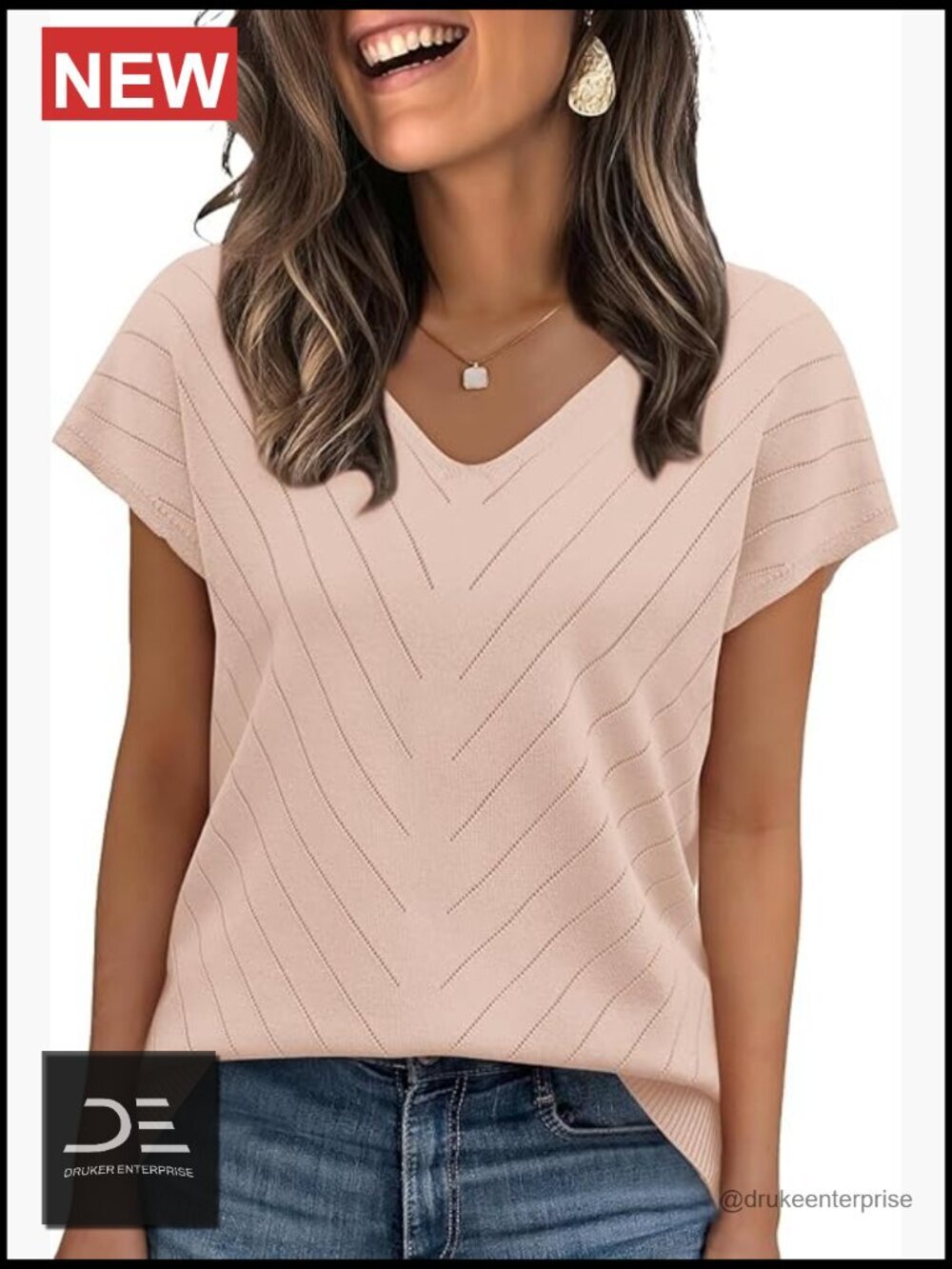 V-Neck Short Sleeve Sweater for Women Lightweight Pullover Summer Tops